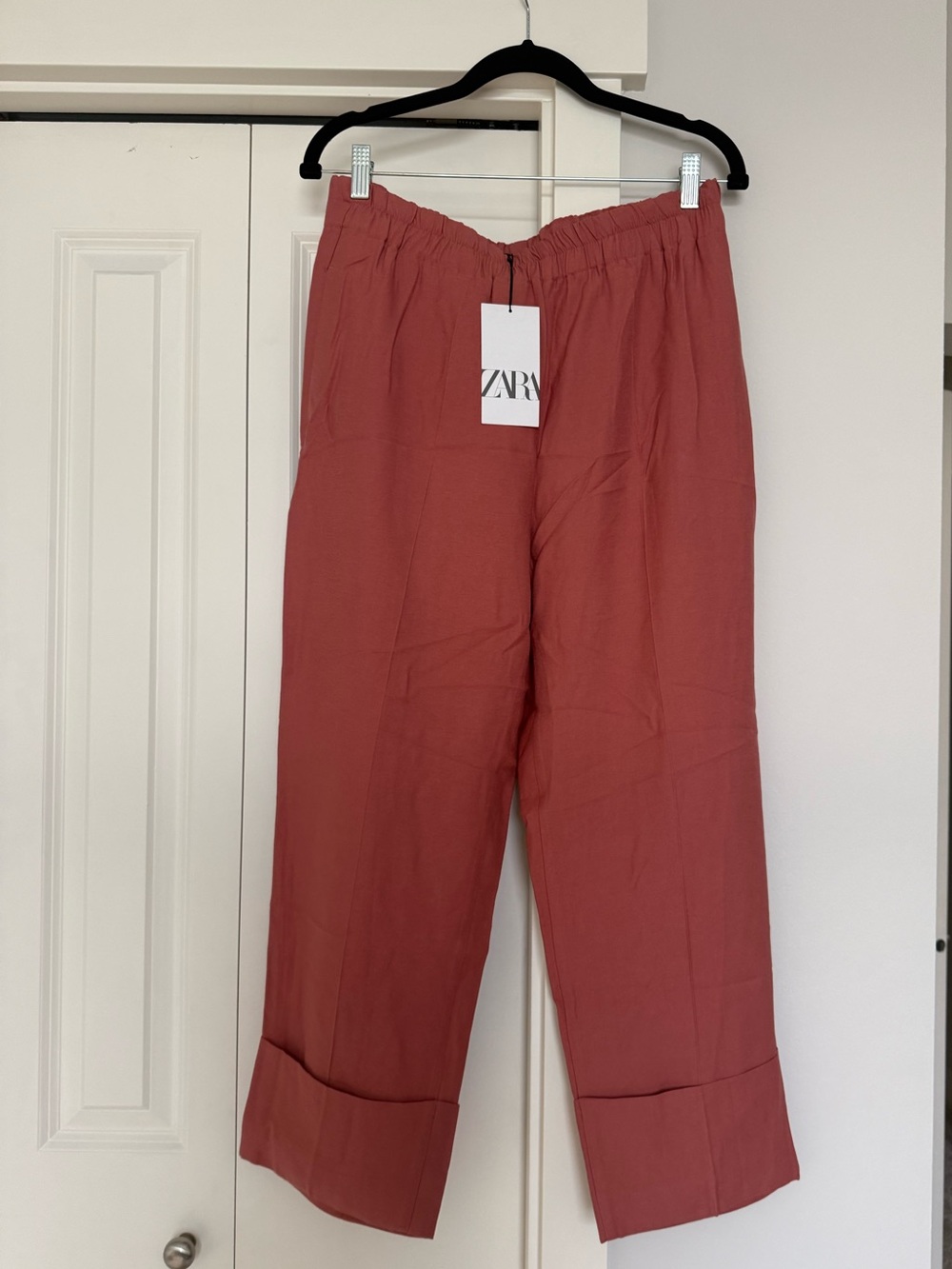 ZARA Elastic-Waist Wide Leg Ankle Trousers